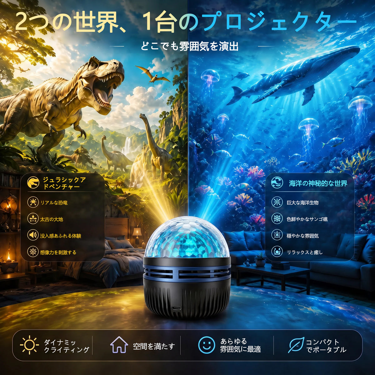 🦖🎁 Timilk® 360°スマートホログラフィック星空プロジェクター（HDダイナミック5D）
