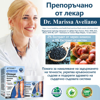 💧ATTDX® Билков успокояващ крем против отоци с черен кимион